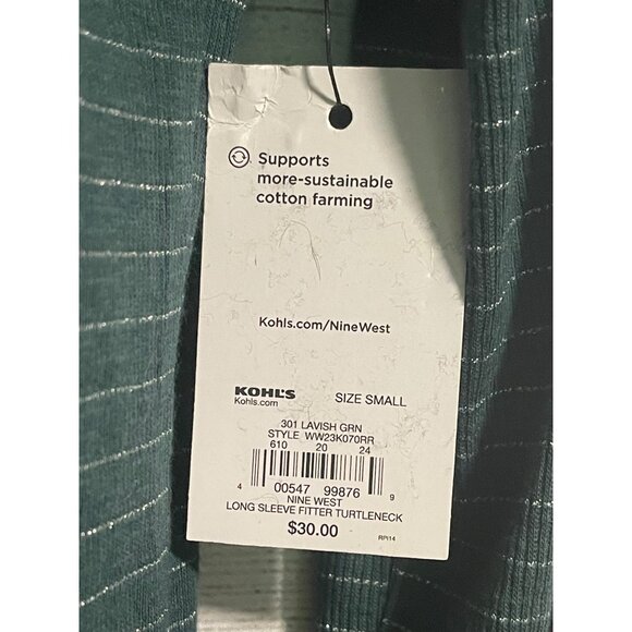Nine West Womens Striped Green Mock Neck Long Sleeve Shirt Size Small - Picture 7 of 7